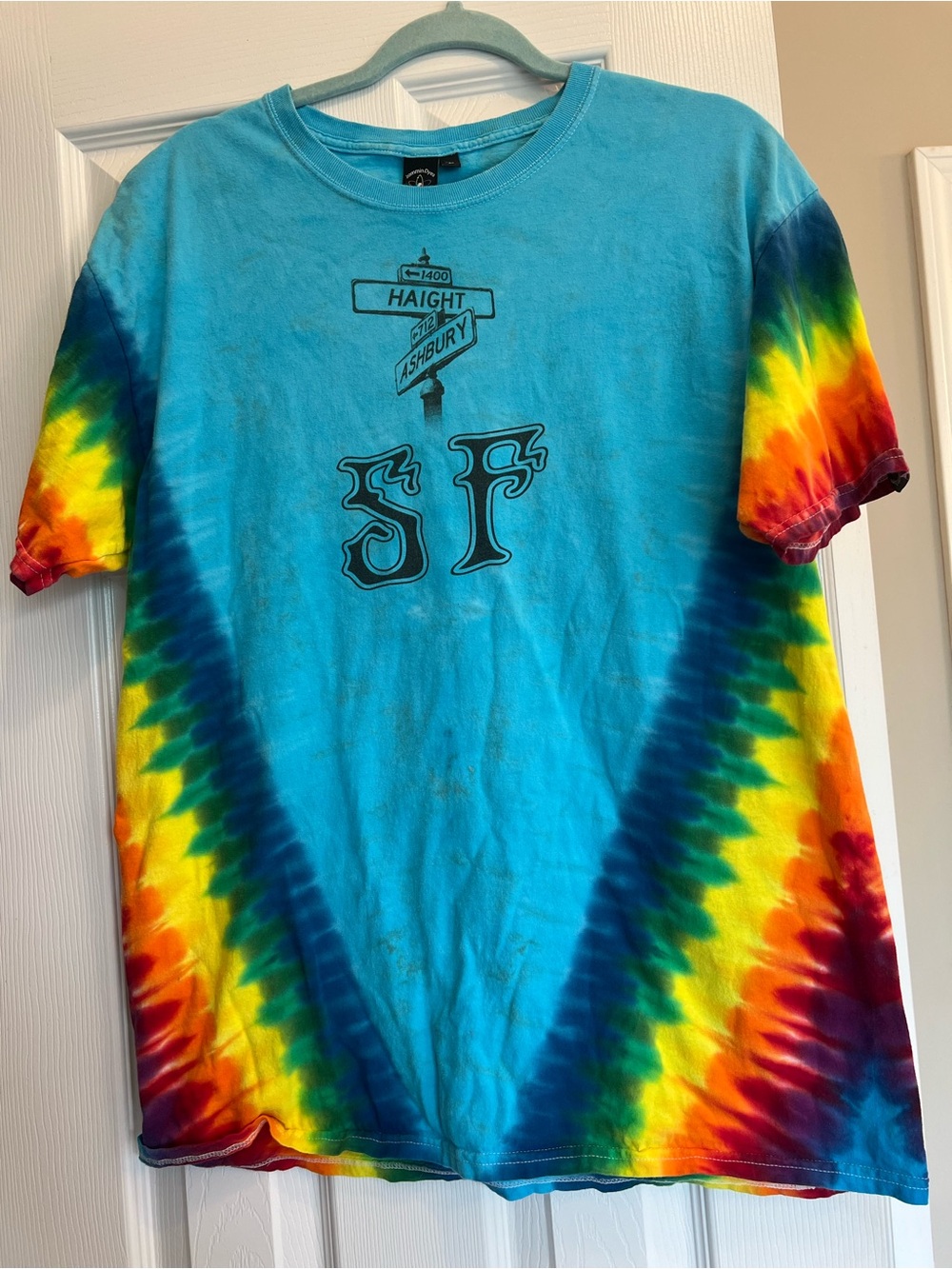 Haight Ashbury SF Tie-Dye Tee - Bright Turquoise & Rainbow